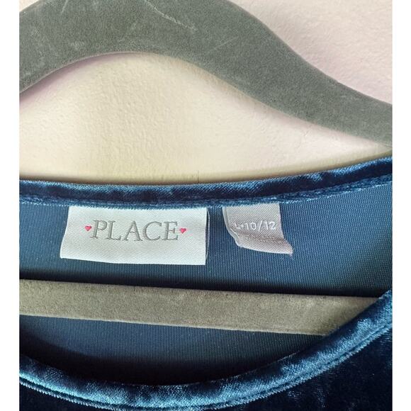 Children's Place Teal Blue Crushed Velvet Dress Bell Flare Sleeve L Large 10 12 - Picture 5 of 7